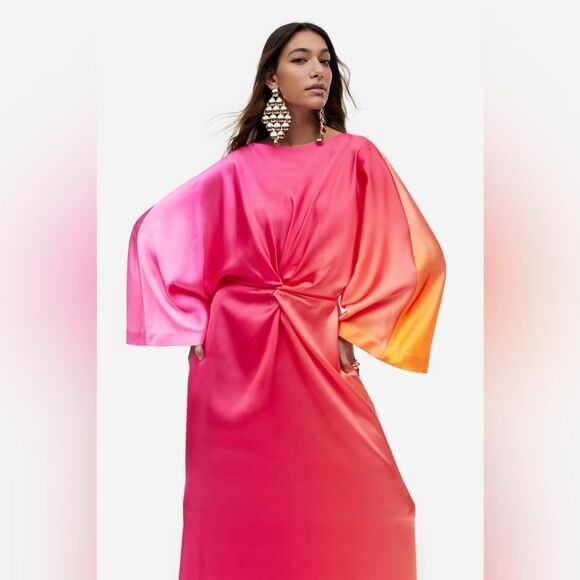 H&M Knot-Detail Satin Dress Ramadan Modest New - Picture 5 of 6